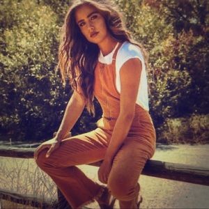 Orange corduroy overalls